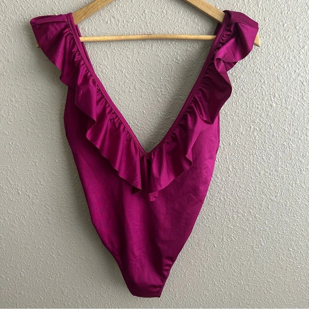NEW PINK Victoria’s Secret Purple Deep Plunge V-neck One Piece Bathing Suit Swim